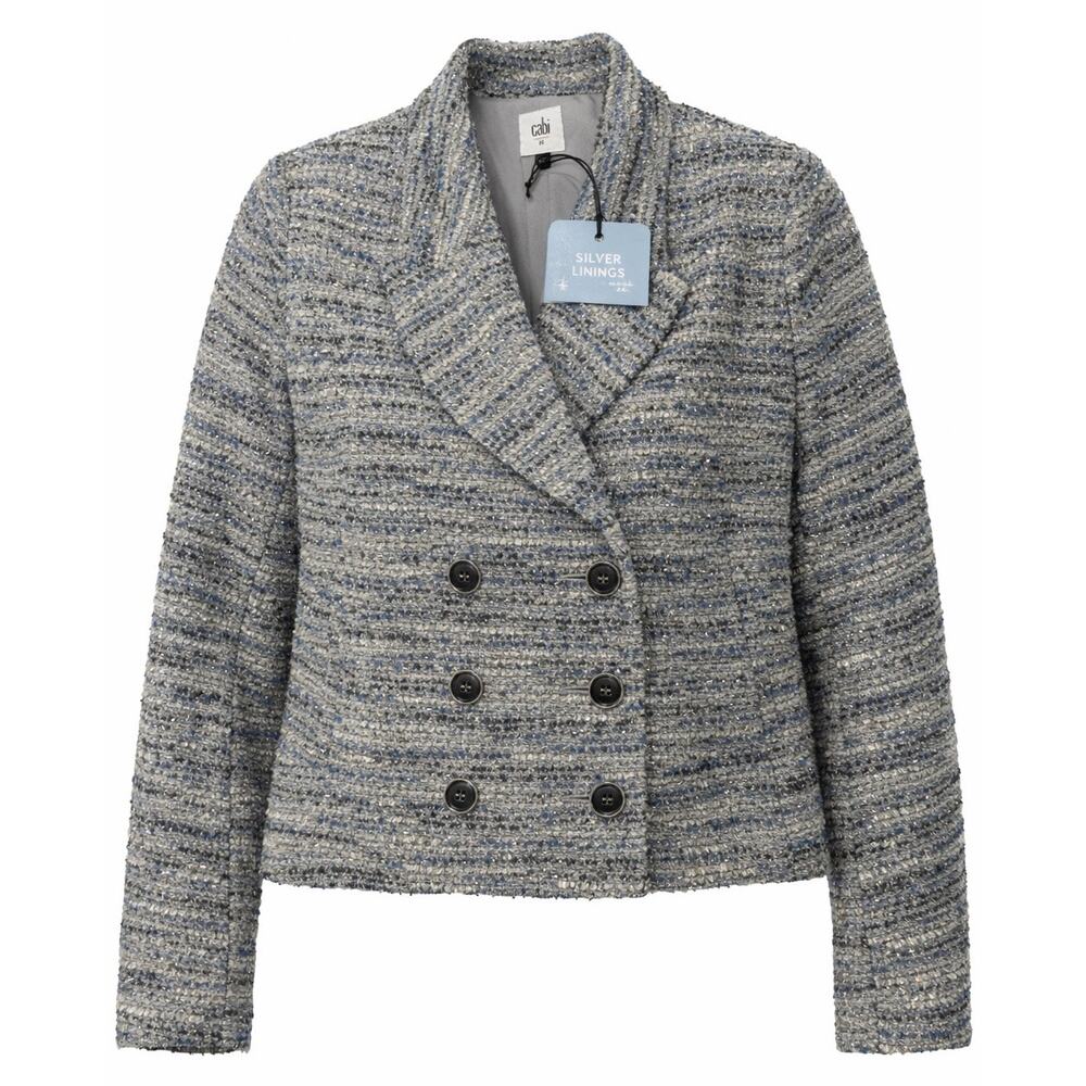 CAbi Silver Linings Tweed Jacket Gray Blue Metallic - Medium NEW NWT